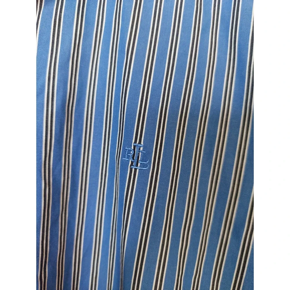 Lauren Ralph Lauren Women's Blue Striped Cotton Button Down Shirt Size Large